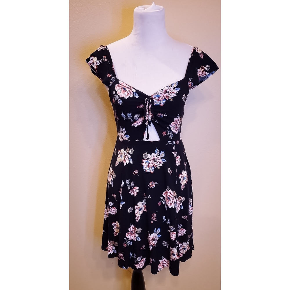 Black Floral Dress With Front Cut Out